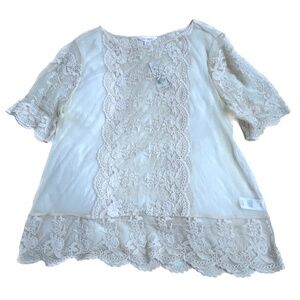 New Joe Fresh Blouse Cream Embroidered Short Sleeve Sheer Top Size XL NWT